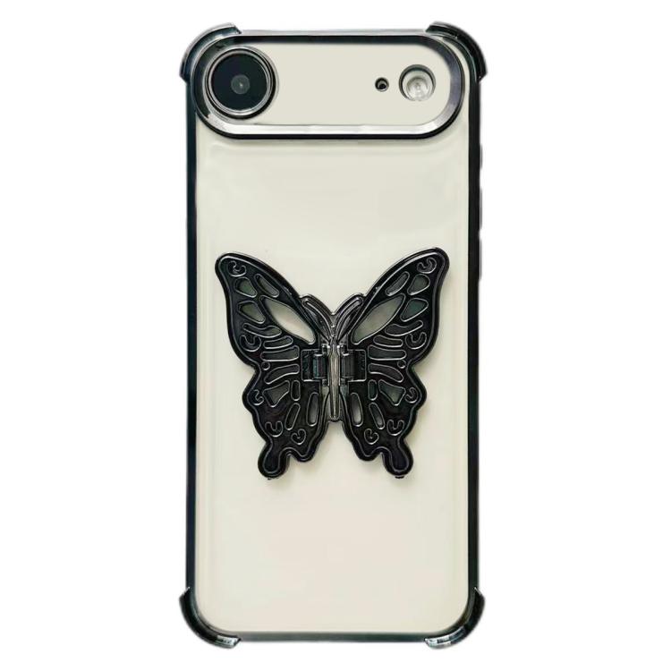 For iPhone Air Electrpolated 3D Butterfly Holder TPU Phone Case(Black)
