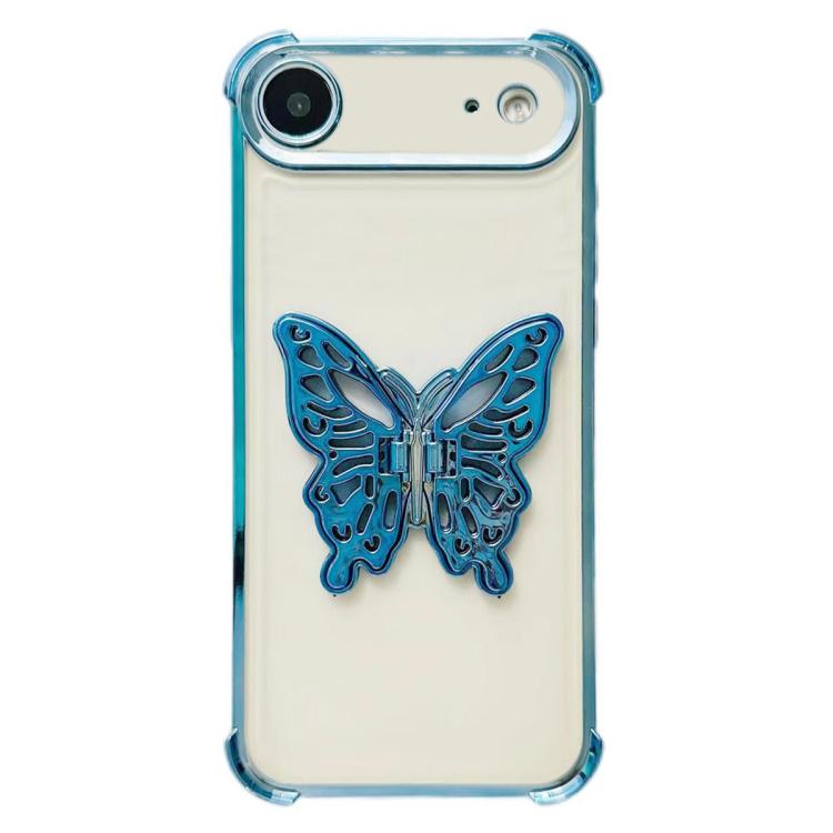 For iPhone Air Electrpolated 3D Butterfly Holder TPU Phone Case(Blue)