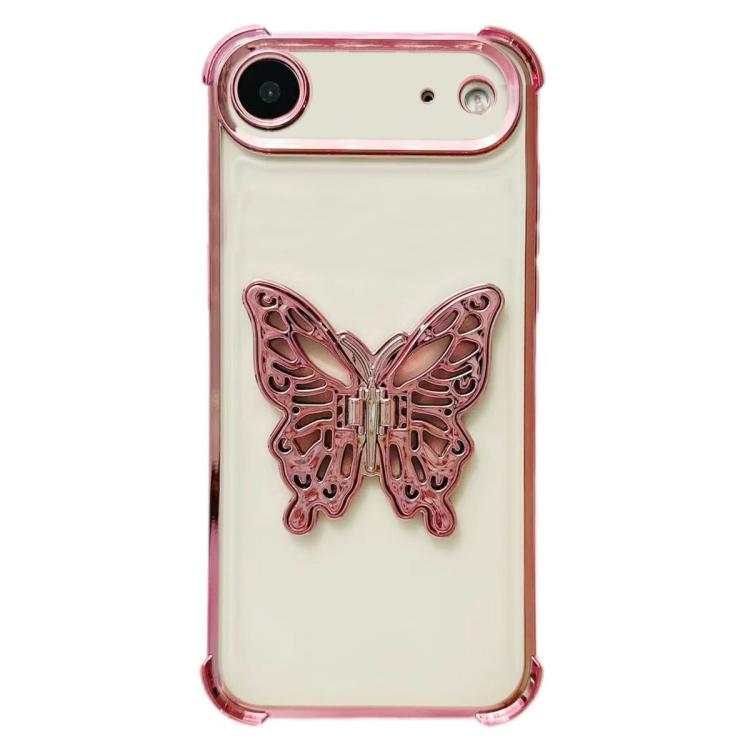 For iPhone Air Electrpolated 3D Butterfly Holder TPU Phone Case(Pink)