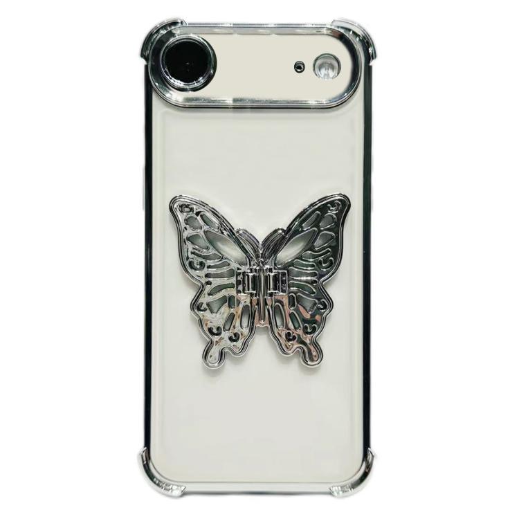 For iPhone Air Electrpolated 3D Butterfly Holder TPU Phone Case(Silver)