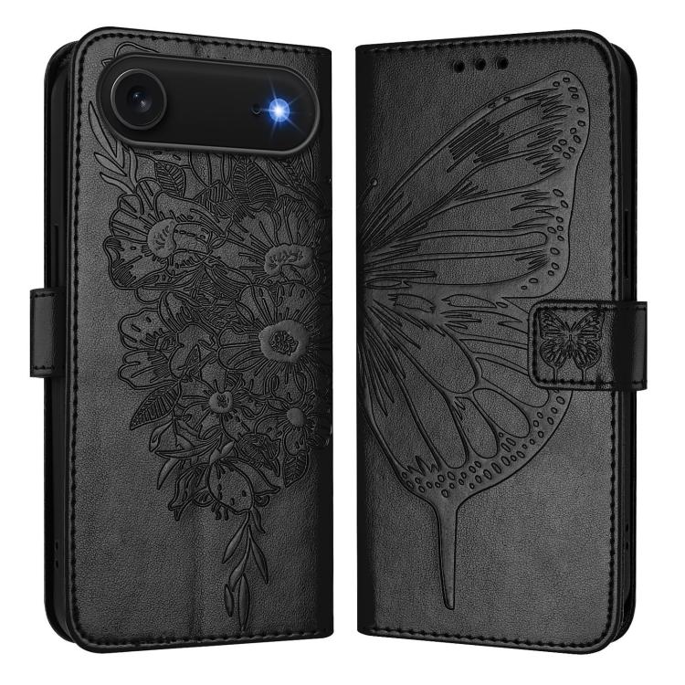 For iPhone Air Embossed Butterfly Leather Phone Case(Black)