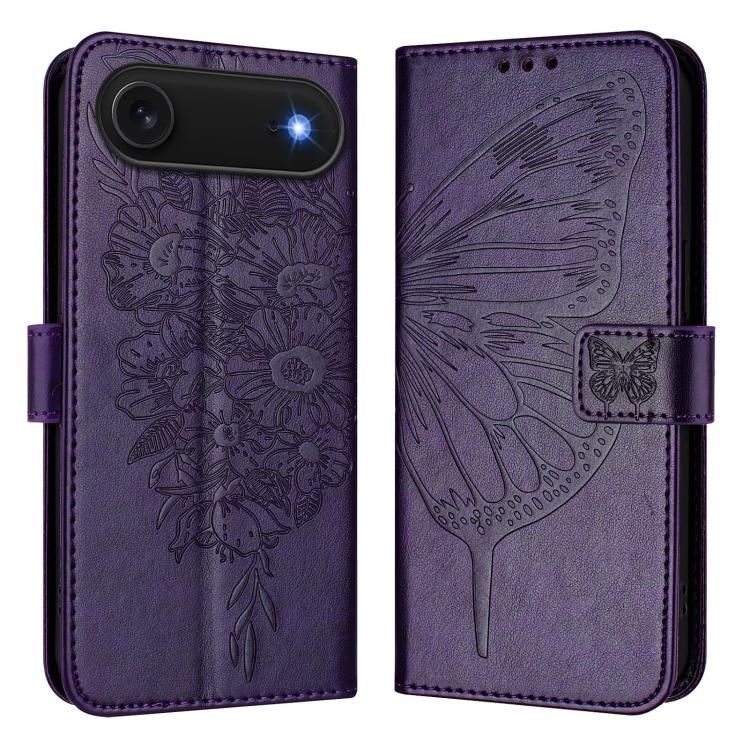 For iPhone Air Embossed Butterfly Leather Phone Case(Dark Purple)
