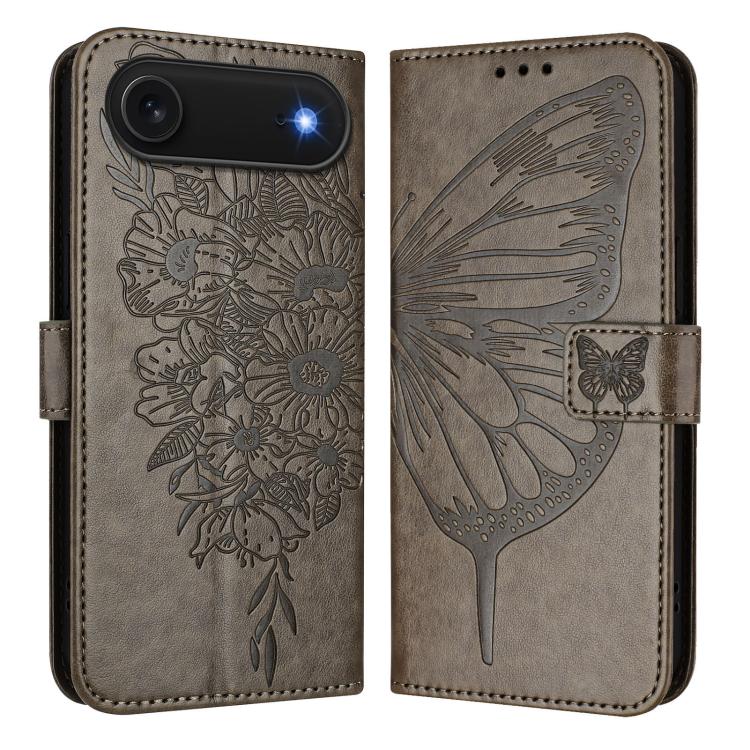 For iPhone Air Embossed Butterfly Leather Phone Case(Grey)