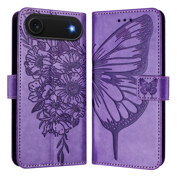 For iPhone Air Embossed Butterfly Leather Phone Case(Light Purple)