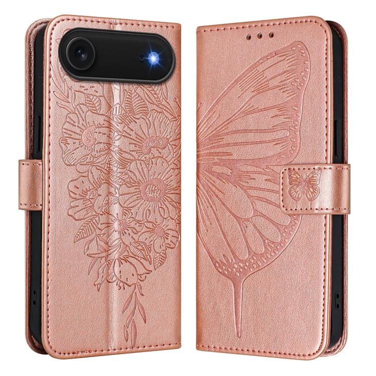For iPhone Air Embossed Butterfly Leather Phone Case(Rose Gold)