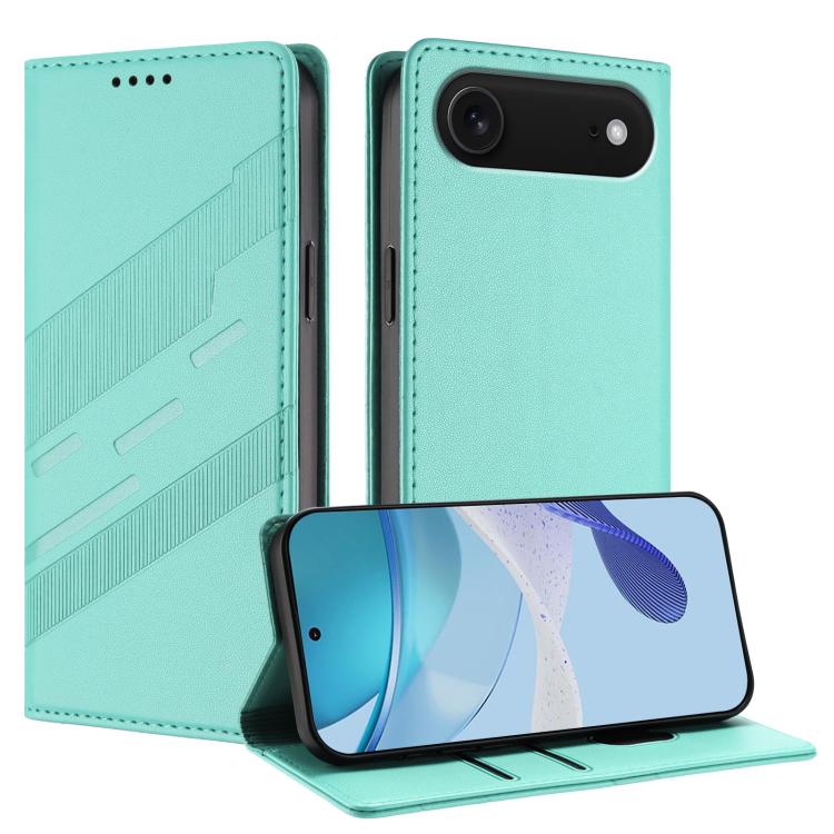 For iPhone Air Embossed Multi-functional Wallet Retro Leather Phone Case(Mint Green)