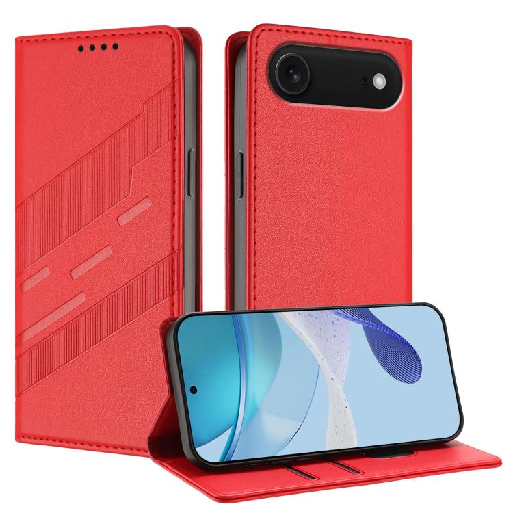 For iPhone Air Embossed Multi-functional Wallet Retro Leather Phone Case(Red)