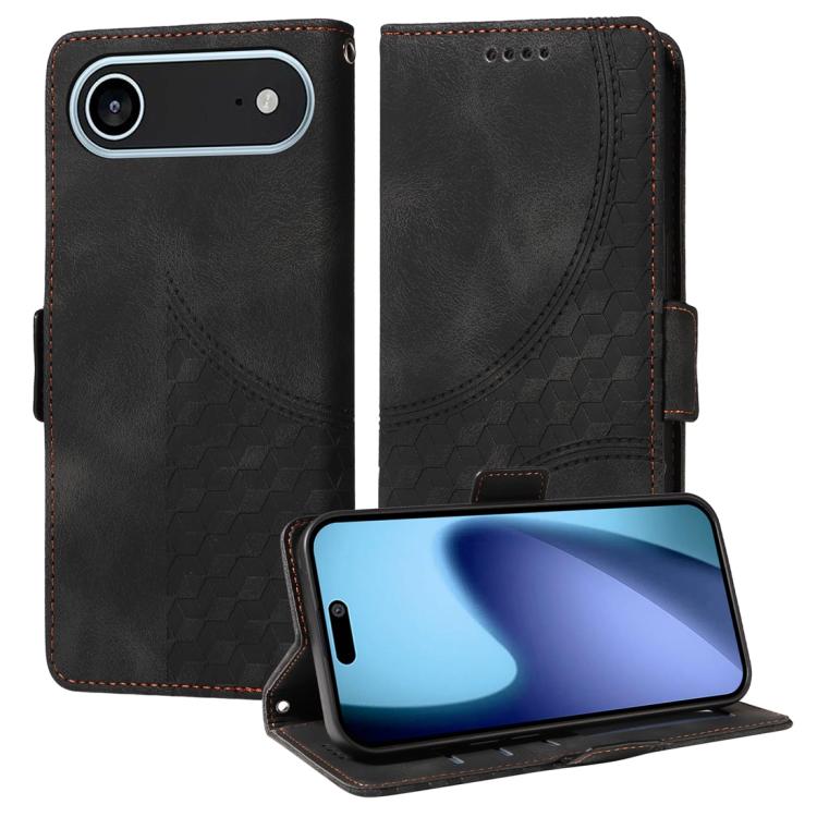 For iPhone Air Embossed Rhombus Starry Leather Phone Case(Black)
