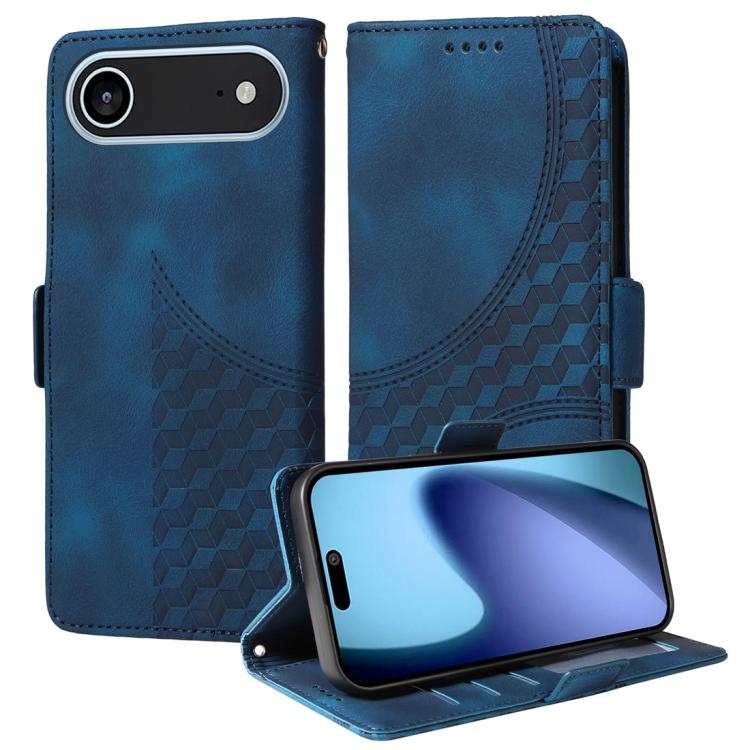 For iPhone Air Embossed Rhombus Starry Leather Phone Case(Blue)