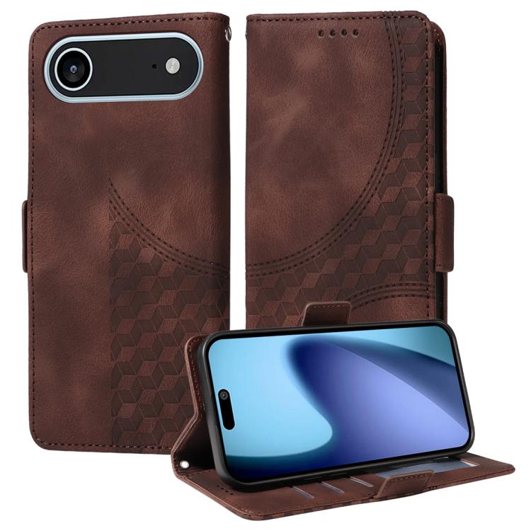 For iPhone Air Embossed Rhombus Starry Leather Phone Case(Brown)