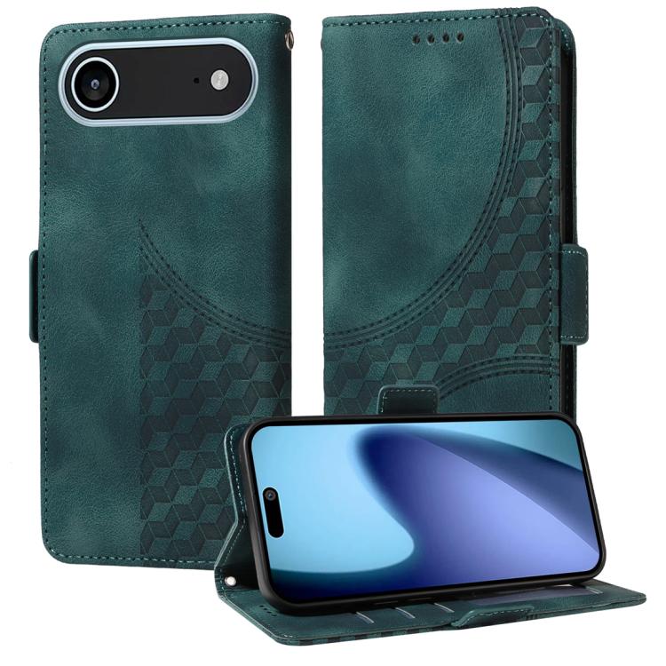 For iPhone Air Embossed Rhombus Starry Leather Phone Case(Green)