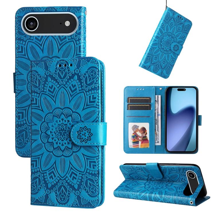 For iPhone Air Embossed Sunflower Leather Phone Case(Blue)