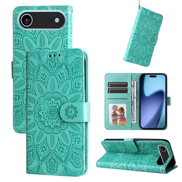 For iPhone Air Embossed Sunflower Leather Phone Case(Green)