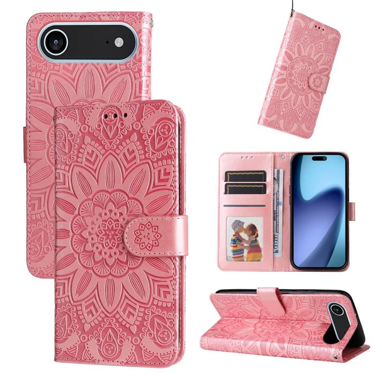 For iPhone Air Embossed Sunflower Leather Phone Case(Pink)
