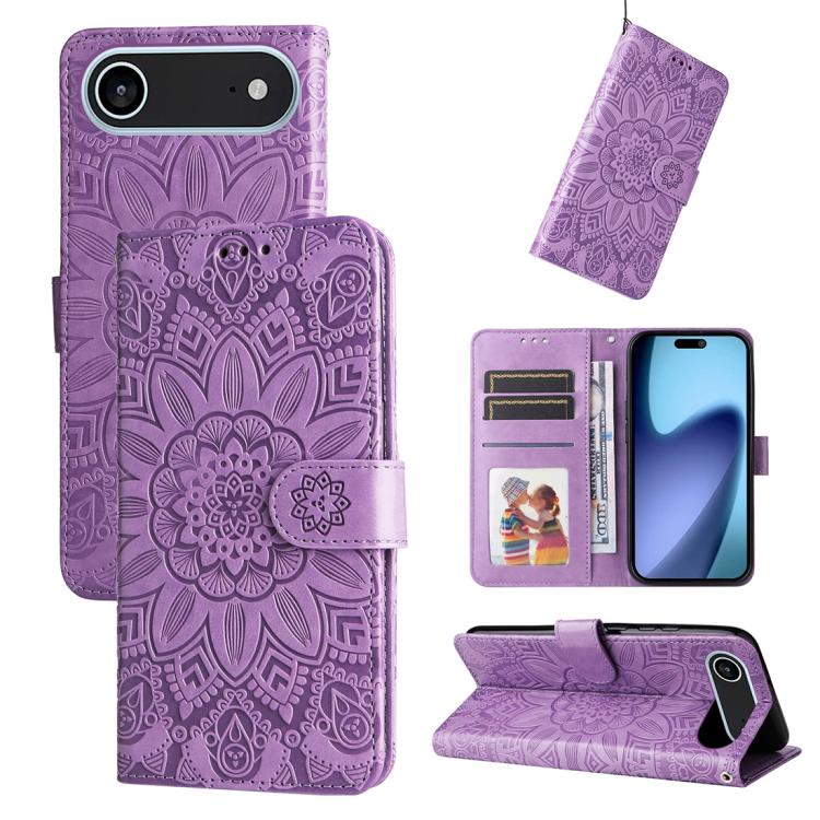 For iPhone Air Embossed Sunflower Leather Phone Case(Purple)