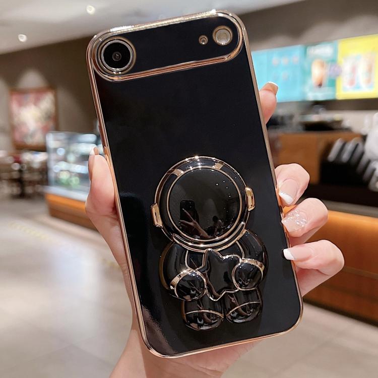 For iPhone Air Embrace Stars Electroplating Astronaut Holder Phone Case(Black)