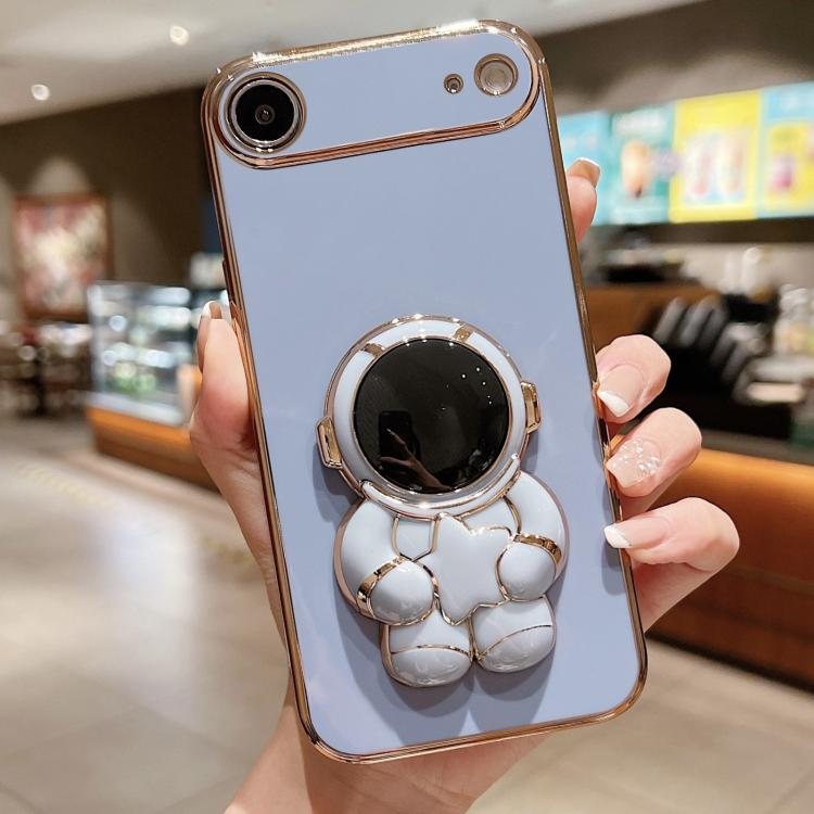 For iPhone Air Embrace Stars Electroplating Astronaut Holder Phone Case(Blue)