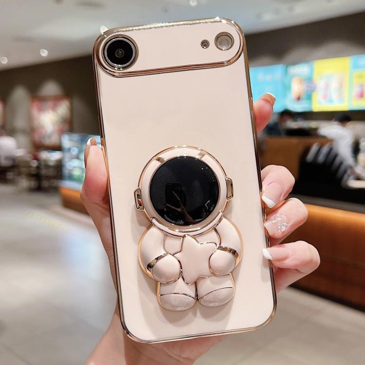 For iPhone Air Embrace Stars Electroplating Astronaut Holder Phone Case(Pink)
