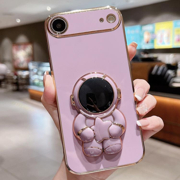 For iPhone Air Embrace Stars Electroplating Astronaut Holder Phone Case(Purple)