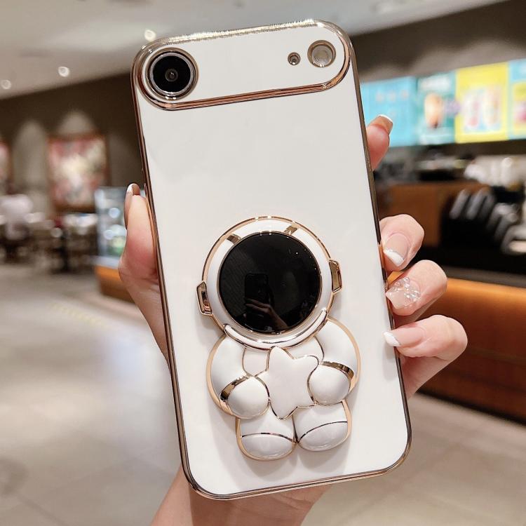 For iPhone Air Embrace Stars Electroplating Astronaut Holder Phone Case(White)