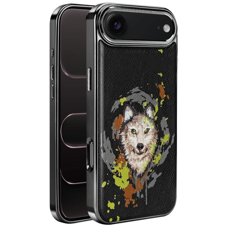 For iPhone Air Embroidered Graffiti Vegan Leather Shield Electroplated Magnetic Phone Case(Black)