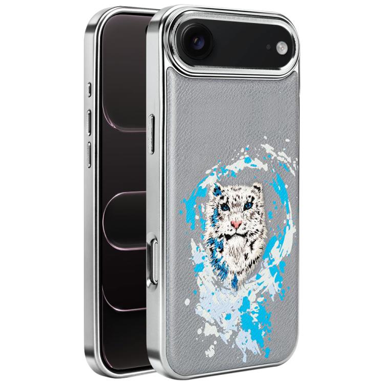 For iPhone Air Embroidered Graffiti Vegan Leather Shield Electroplated Magnetic Phone Case(Grey)