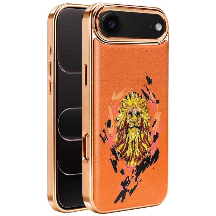 For iPhone Air Embroidered Graffiti Vegan Leather Shield Electroplated Magnetic Phone Case(Orange)