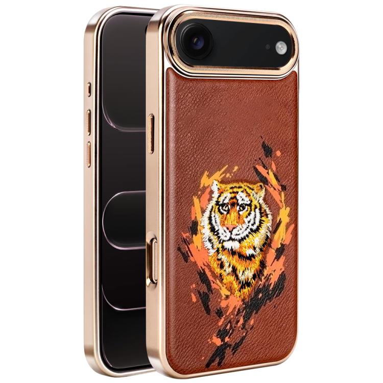 For iPhone Air Embroidered Graffiti Vegan Leather Shield Electroplated Magnetic Phone Case(Red)