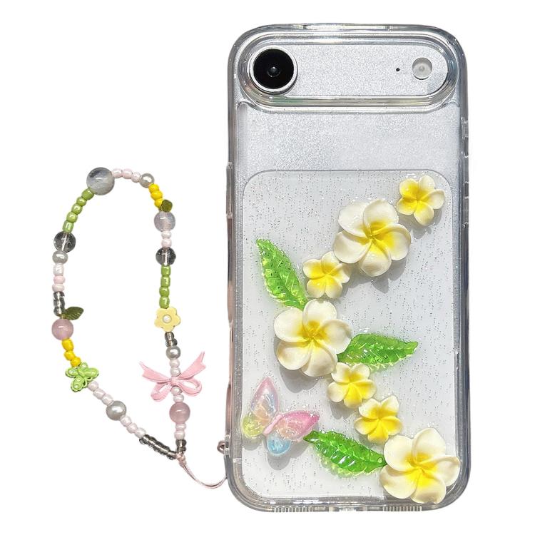 For iPhone Air Epoxy 3D Butterfly Plumeria Acrylic Phone Case with Wrist Chain(Transparent)