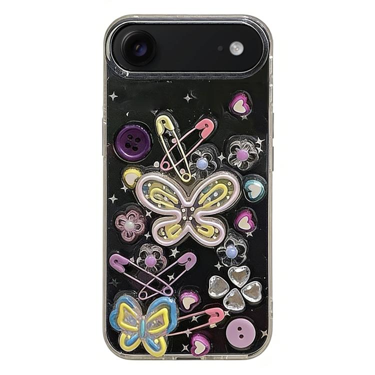 For iPhone Air Epoxy Dopamine Butterfly Acrylic Phone Case(Black)
