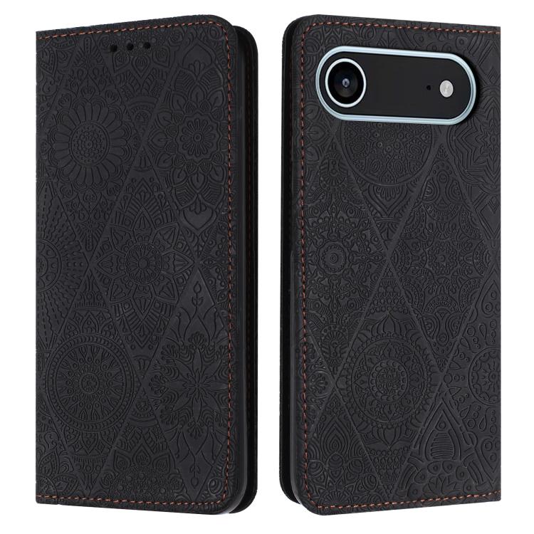 For iPhone Air Ethnic Embossed Adsorption Leather Phone Case(Black)