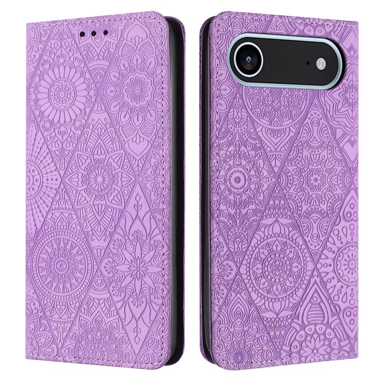 For iPhone Air Ethnic Embossed Adsorption Leather Phone Case(Purple)