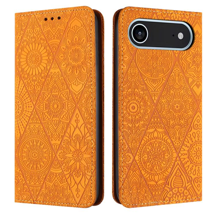 For iPhone Air Ethnic Embossed Adsorption Leather Phone Case(Yellow)