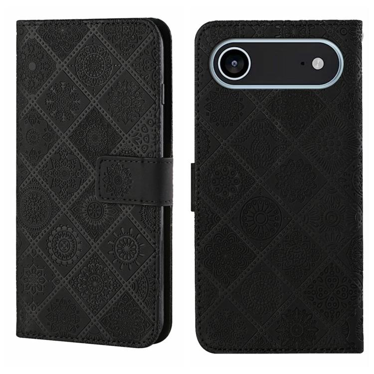 For iPhone Air Ethnic Style Embossed Pattern Leather Phone Case(Black)