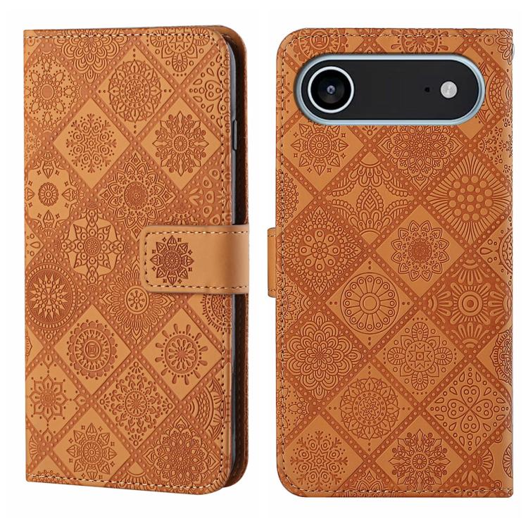 For iPhone Air Ethnic Style Embossed Pattern Leather Phone Case(Brown)