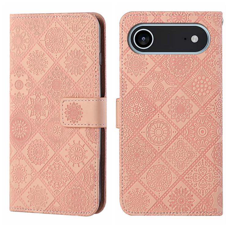 For iPhone Air Ethnic Style Embossed Pattern Leather Phone Case(Pink)