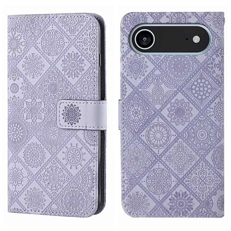 For iPhone Air Ethnic Style Embossed Pattern Leather Phone Case(Purple)