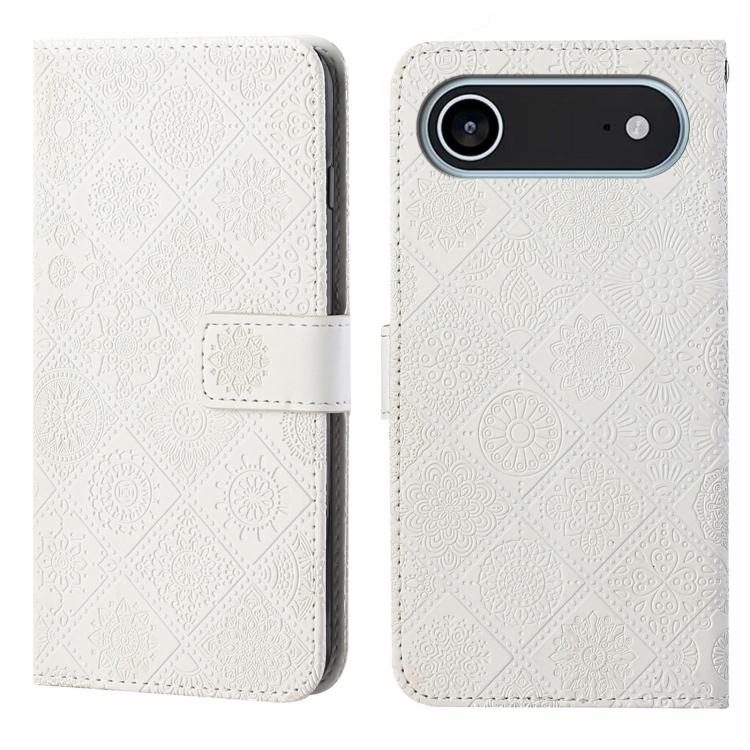 For iPhone Air Ethnic Style Embossed Pattern Leather Phone Case(White)