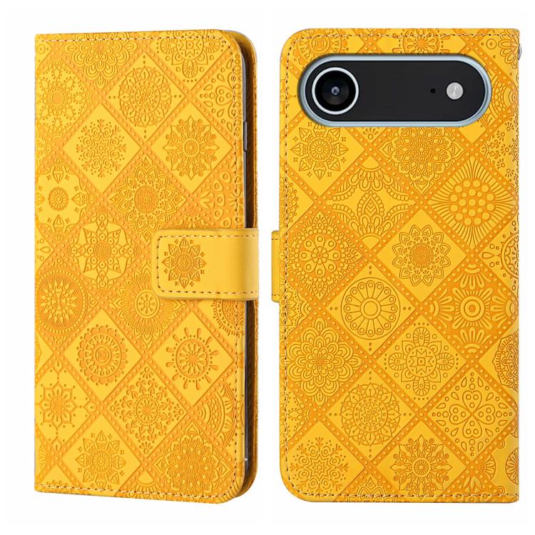 For iPhone Air Ethnic Style Embossed Pattern Leather Phone Case(Yellow)