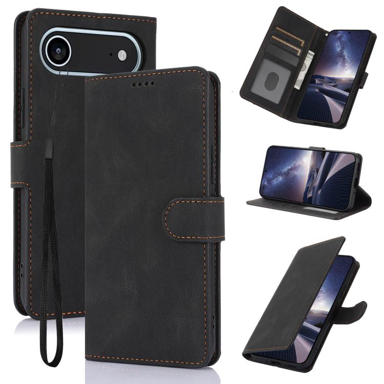 For iPhone Air Fantasy Skin-feel Calfskin Texture Leather Phone Case(Black)