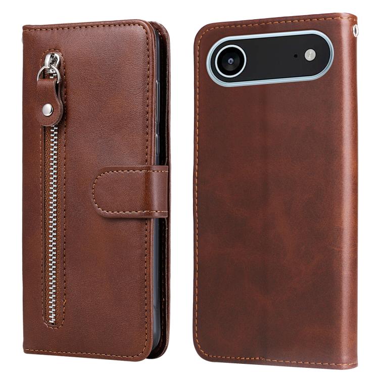For iPhone Air Fashion Calf Texture Zipper Leather Phone Case(Brown)