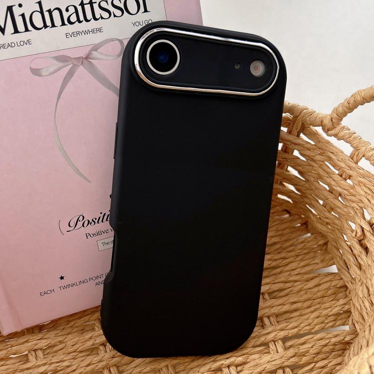For iPhone Air Fat Dun Solid Color Metal Photo Frame TPU Phone Case(Black)