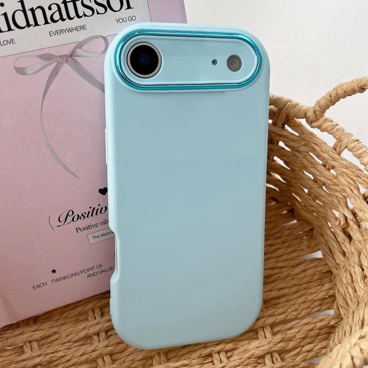 For iPhone Air Fat Dun Solid Color Metal Photo Frame TPU Phone Case(Blue)