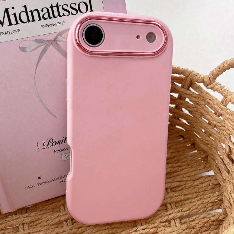 For iPhone Air Fat Dun Solid Color Metal Photo Frame TPU Phone Case(Pink)