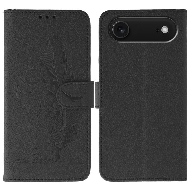 For iPhone Air Feather Pattern Litchi Texture Leather Phone Case(Black)
