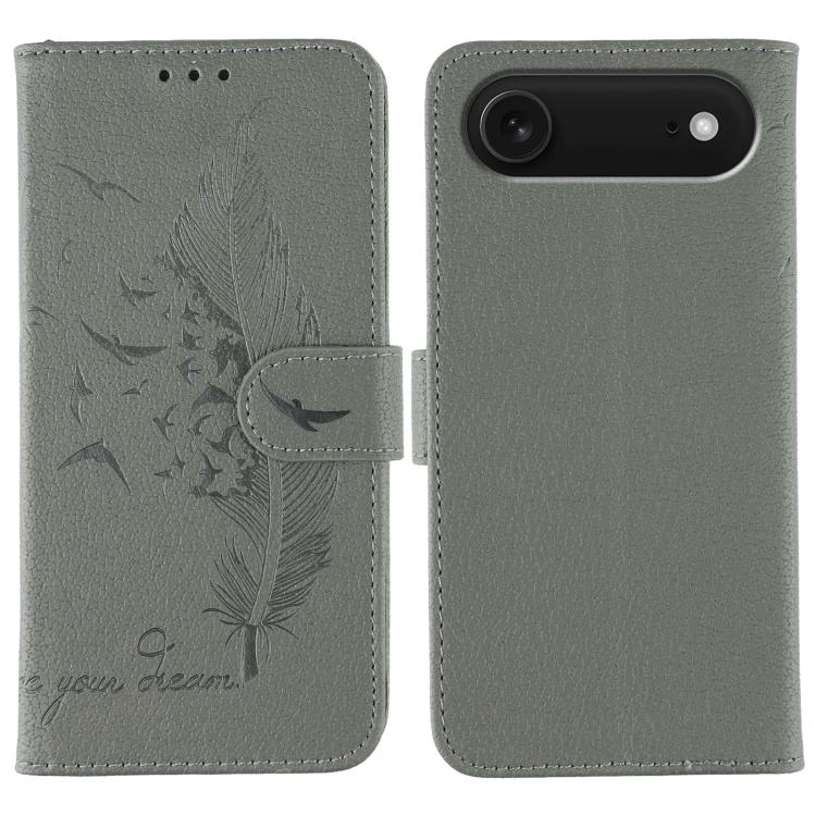 For iPhone Air Feather Pattern Litchi Texture Leather Phone Case(Gray)
