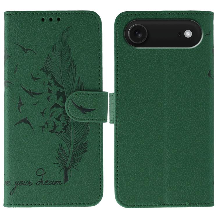 For iPhone Air Feather Pattern Litchi Texture Leather Phone Case(Green)