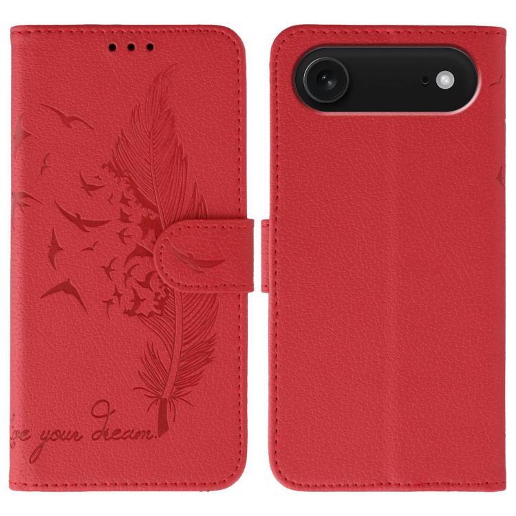 For iPhone Air Feather Pattern Litchi Texture Leather Phone Case(Red)