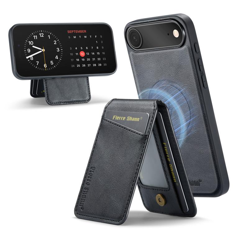 For iPhone Air Fierre Shann Cowhide Vertical Flip Magnetic Card Holder Phone Case(Black)