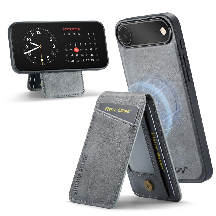For iPhone Air Fierre Shann Cowhide Vertical Flip Magnetic Card Holder Phone Case(Grey)